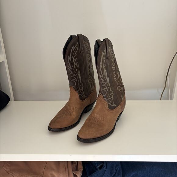 Laredo Women's Size 7 Lea Vamp Fox Brown Leather Cowboy Cowgirl Boots - Picture 1 of 5